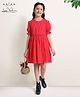 Arias 100% Cotton Schiffli Dress With Smocked Waist - Red