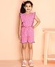 Kids Cave Frill Cap Sleeves All Over Floral Printed Yoke Flounce Jumpsuit With Front Tie Up - Pink