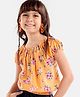 Babyhug Cap Sleeves Off Shoulder Rayon Top With Floral Print & Smocking - Mustard