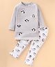 ToffyHouse Full Sleeves Winter Wear Top & Pant  Set With Penguin Design - Light Grey