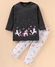ToffyHouse Full Sleeves Top and Lounge Pant Set Unicorn Embroidery - Charcoal Grey