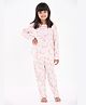 Mackly Full Sleeves Ruffle Neck Detail All Over Unicorn Print Coordinated Tee & Lounge Pants Set - Pink