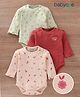 Babyoye Eco conscious 100% Cotton With Eco-Jiva Finish Waffle Knit Full Sleeves Onesies Floral Print Pack of 3 - Light Green Red Light Pink