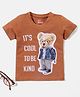 Babyhug Cotton Half Sleeves T-Shirt Bear Patch - Brown
