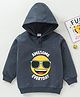 Babyhug Cotton Knit Full Sleeves Emoji Print Hooded Sweatshirt - Charcoal Grey