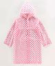 Tiara Full Sleeves Dots Print Hooded Rain Coat - Pink