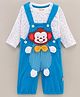 WOW Clothes Full Sleeves Cotton T-shirt with Dungaree with Monkey Patch and Bow Applique- Blue (Bow & Button Color and T-Shirt Print May Vary)