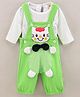 WOW Clothes Full Sleeves Cotton T-shirt with Dot Print and Dungaree with Kitty Patch and Bow Applique- Green