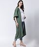 The Vanca Three Fourth Sleeves Solid Maternity Pocket Detail Long Shrug - Green