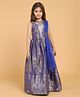 Piccolo Sleeveless Motif & Heavy Hem Floral Zari Detailing Pleated Dress With Attached Belt & Sequin Embellished Dupatta - Blue