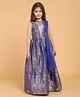 Piccolo Sleeveless Motif & Heavy Hem Floral Zari Detailing Pleated Dress With Attached Belt & Sequin Embellished Dupatta - Blue