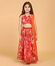 Piccolo Sleeveless Floral Printed Choli & Pleated Lehenga With Shaded Dupatta - Red