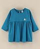 Zero Full Sleeves Solid Frock Flower & Bunny Embroidery - Navy Blue