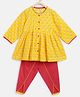 Campana Full Sleeves Ethnic Floral Print Drop Waist Kurta With Dhoti - Yellow Red
