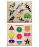 Enorme Mini Wooden Shape , Colors and Birds Puzzle with Knobs Multicolour - 17 Pieces