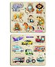 Enorme Mini Wooden Animals and Vehicles Puzzle with Knobs Educational and Learning Game For Kids Multicolour - 17 Pieces
