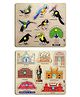 Enorme Mini Wooden Monuments and Birds Puzzle with Knobs Multicolour - 16 Pieces
