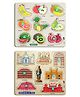 Enorme Mini Wooden Monuments and Fruits Puzzle with Knobs Multicolour - 17 Pieces