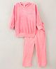 Grab It Cotton Lycra Knit Full Sleeves Solid Top & Lounge Pant Set Heart Applique - Maroon