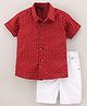 Knotty Kids Half Sleeves Circle Printed Shirts & Shorts Set - Red & White