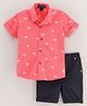 Knotty Kids Half Sleeves Shepherd  All Over Crab Printed Shirt With Solid Shorts - Pink