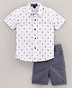 Knotty Kids Half Sleeves Giant Wheel Printed Shirt & Solid Shorts Sets - White & Charcoal Grey