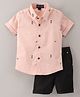 Knotty Kids Half Sleeves  All Over Circle Printed Shirt With Solid Shorts - Orange & Black