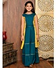 Lilpicks Couture Sleeveless Solid Top With Attached Floral Motif Print Shrug With Sharara - Blue