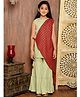 Lilpicks Couture Sleeveless Solid Kurta With Attached Foil Printed Tie Up Dupatta & Sharara - Green