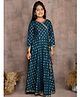 Lilpicks Couture Full Sleeves Gota Patti Lace Embellished Floral Motif Foil Print Latkan Detailing Angrakha Ethnic Gown - Blue