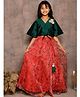 Lilpicks Couture Three Fourth Sleeves Flower Applique Front Knot Detail Choli With Floral Printed Tassel Ornamentation Detail Lehenga - Green Red