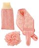 SYGA Sponge Bath Towel Pull Back Strap and Flower Bath Gloves Pack of 3 - Pink