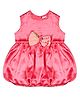 ShopperTree Sleeveless Floral Bow Detail Solid Balloon Flare Party Wear Dress - Peach