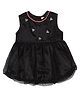 ShopperTree Sleeveless Stones Embellished Bodice Embroidered Neckline Detailing Tulle Balloon Flare Party Wear Dress - Black
