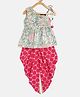 Pspeaches Sleeveless All Over Floral Jaal Print Kurta & Wax Resist Style Dhoti Gota Patti Lace Embellished Set - Green & PInk