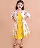 Pspeaches Sleeveless Leheriya Dress With Three Fourth Sleeves Floral Printed Cape - White