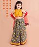 Pspeaches Sleeveless Broken Striped floral Embroidered Choli With Jaal Floral Printed Lehenga & Dupatta - Navy Blue