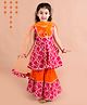 Pspeaches Sleeveless Foil And Floral Print Front Slit Kurta And Sharara With Dupatta - Maroon