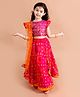 Pspeaches Cap Flutter Sleeves Brocade Style Choli & Foil Printed Bandhani Lehenga With Mirror Embellished Tulle Dupatta - Magenta