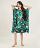 The Kaftan Company Three Fourth Sleeves Animals Jungle Party Print Kaftan Night Dress - Green