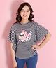 Cutecumber Half Flutter Sleeves Striped & Flowers With Unicorn Placement Printed Top - Black