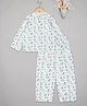 Budding Bees Full Sleeves Beach Theme Printed Shirt With Coordinating Pyjama - White & Blue