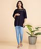 Bella Mama Three Fourth Sleeves Woven Lace Yoke Maternity Top - Navy Blue