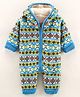 Yellow Apple Full Sleeves Cotton Intarsia Design Hooded Romper - Blue