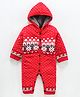 Yellow Apple Full Sleeves Hooded Romper Intarsia Print - Red