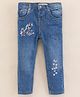 ToffyHouse Full Length Floral Embroidery Denim Jeans - Blue