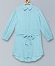 Kiddopanti Full Sleeves Seamless Dot Printed Shirt Style Dress - Light Blue