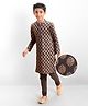 Earthy Touch Knit Full Sleeves Cotton Kurta & Pyjama Set Printed- Charcoal