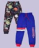 Hrit 100% Cotton Pack Of 2 I Am Super And Dino Print Full Length Ribbed Bottom Track Pantss - Black Blue