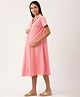 Nejo Half Sleeves Solid Flared Maternity Dress With Front Pocket - Peach